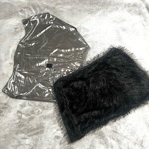 Metallic bodysuit with black skirt